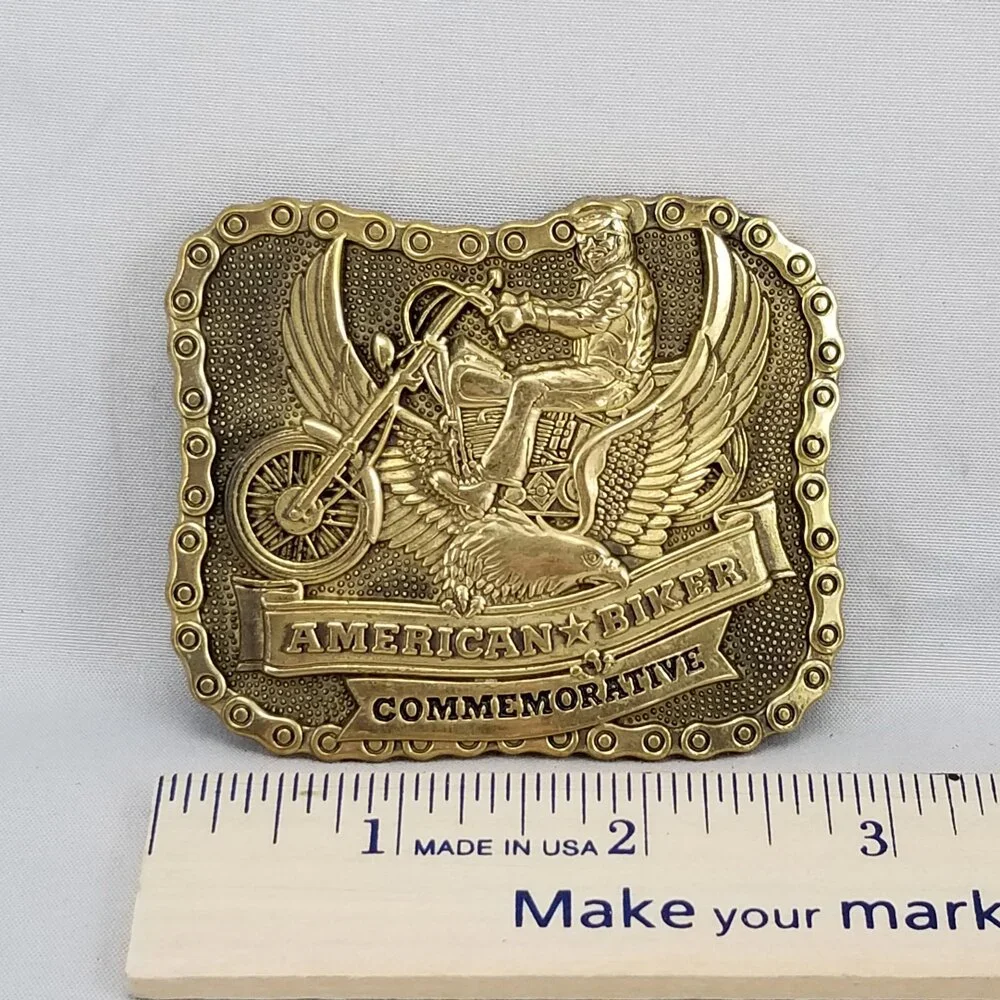 Vintage Belt Buckle 1984 Brass American Biker Commemorative USA Made By‎ Baron